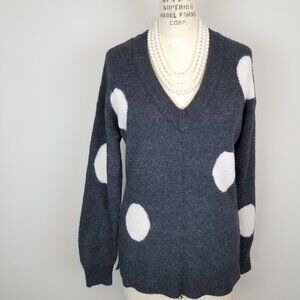 Madewell Charcoal Grey Sweater w/ Cream Dots V Neck Pullover Size Small